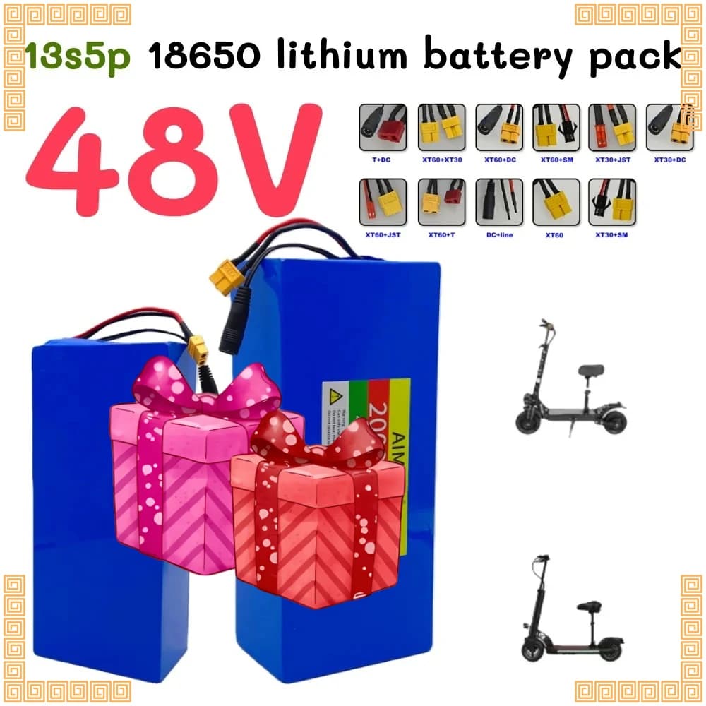Batteria al litio 48V 20Ah 18650 13S5P con BMS intelligente integrato per macchinari elettrici da 500-1000W + caricabatterie