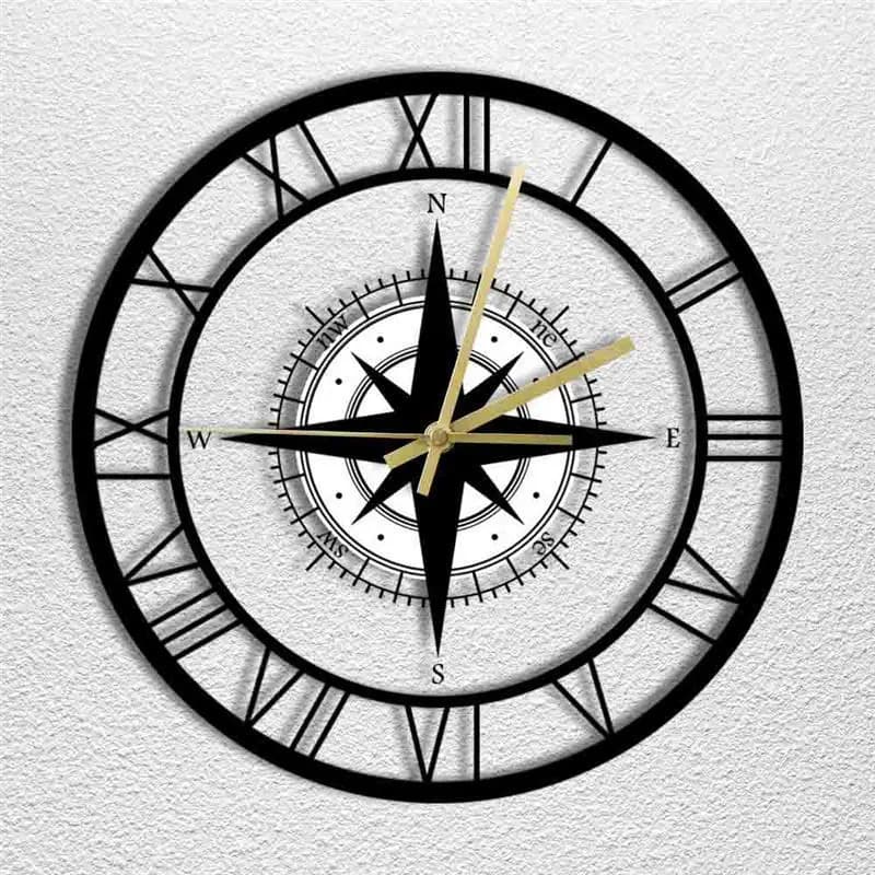 Orologio da Parete Trasparente a LED, Bussola Direzionale, Mappa Nautica, Orologio in Acrilico, Decorazione da Parete