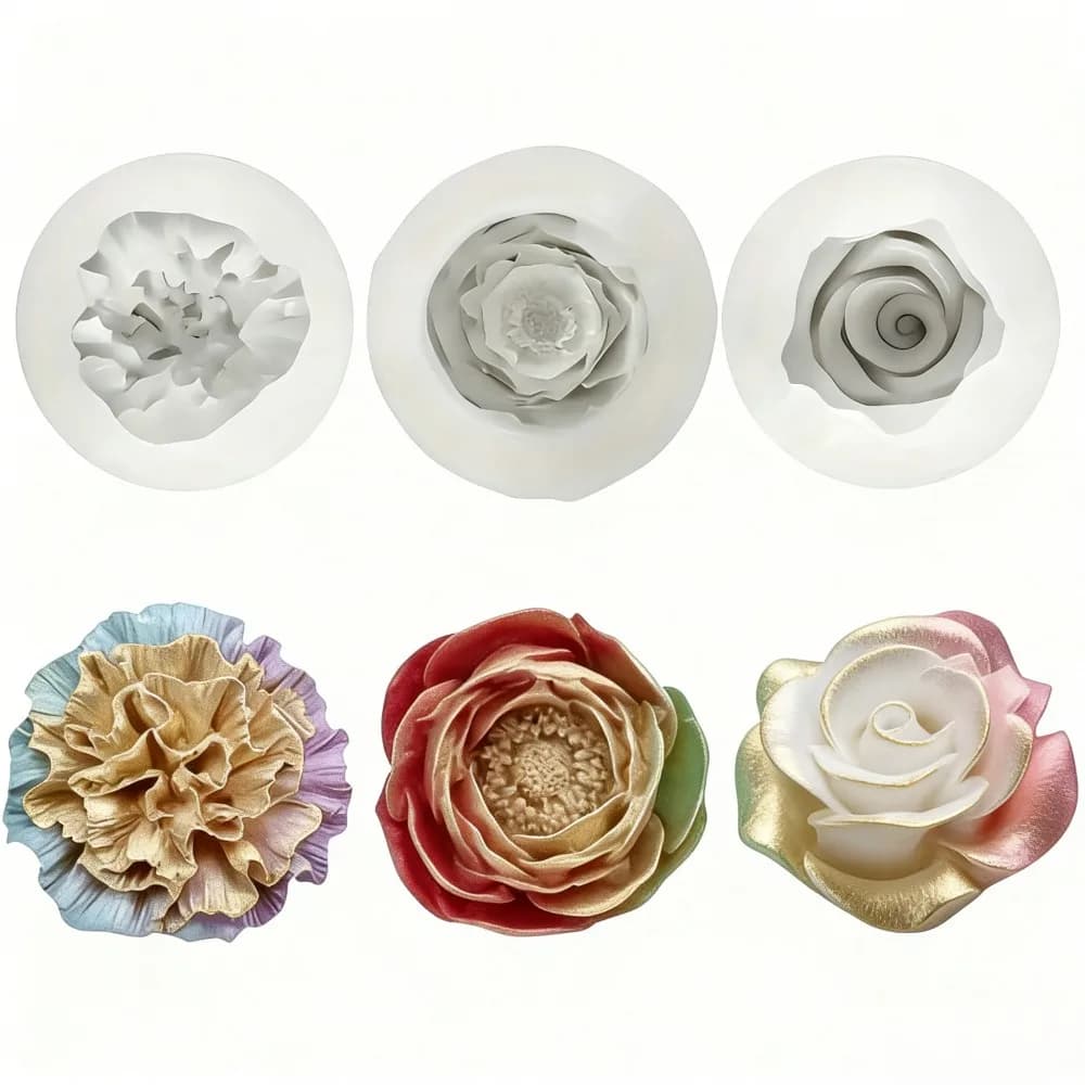 Stampi in silicone a 3 pezzi per rose, peonie e garofani, adatti per candele, sapone e lavori in argilla, ideali per artigianato, decorazioni per la casa, matrimoni, compleanni, San Valentino, regali di Ringraziamento - Materiali per la creazione di candele, arte in resina, petali fini, appositamente progettati per gli appassionati di artigianato, dettagli complessi dei modelli. | Texture Dettagliata a Forma di Petalo