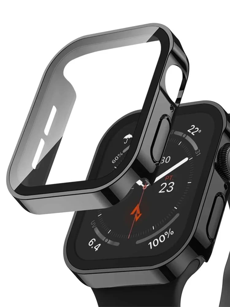Vetro + copertura per custodia Apple Watch serie 9 8 se 7 6 5 4 40mm 44m 41mm 45mm protezione schermo bordo dritto accessori apple watch