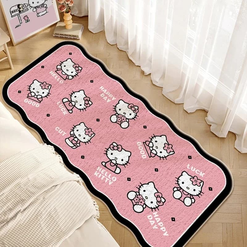 2026 New Hello Kitty Fluffy Long Bedside Rug, Cashmere-like Mat with Silicone Back, Non-slip Bedroom Mat