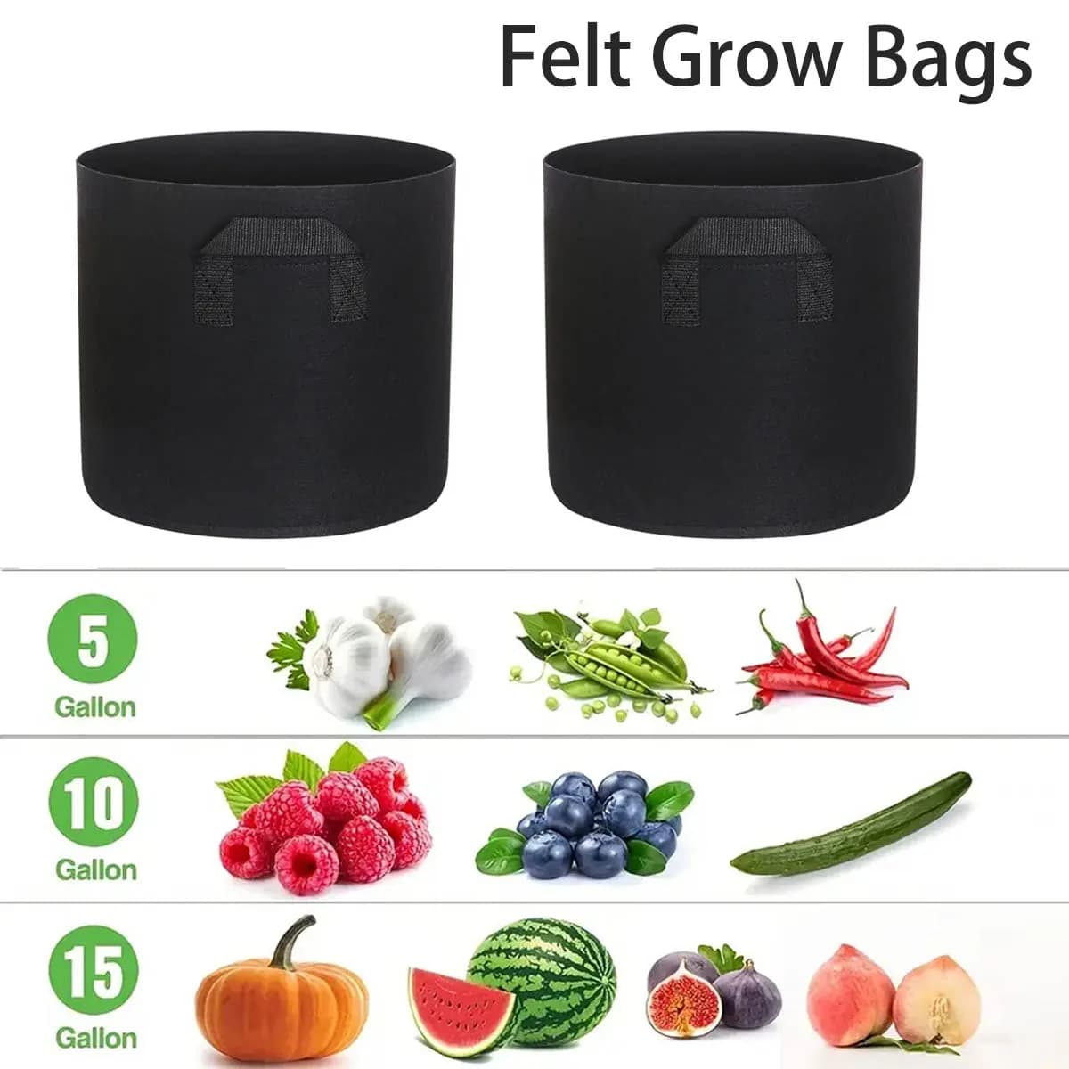 Felt Grow Bags Vegetable Jars 5/10/15 gallons Gardening Fabric Thickened Garden Plant Pot Bags Bag