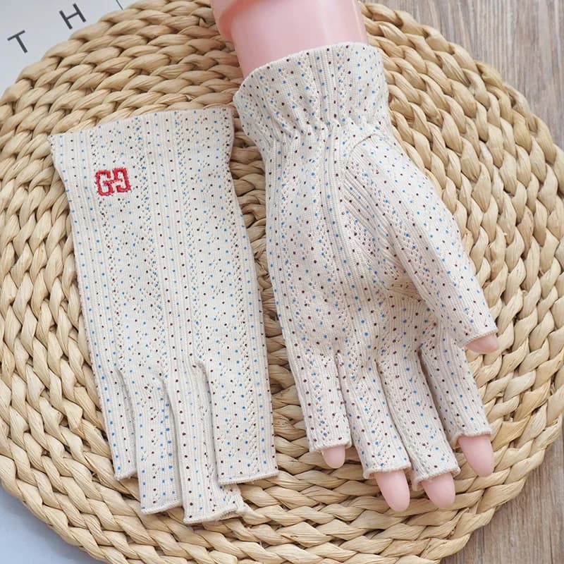 Women's 100% Cotton Half-Finger Sun-Protective Gloves – UV-Blocking, Full-Palm Coverage, Lightweight and Breathable