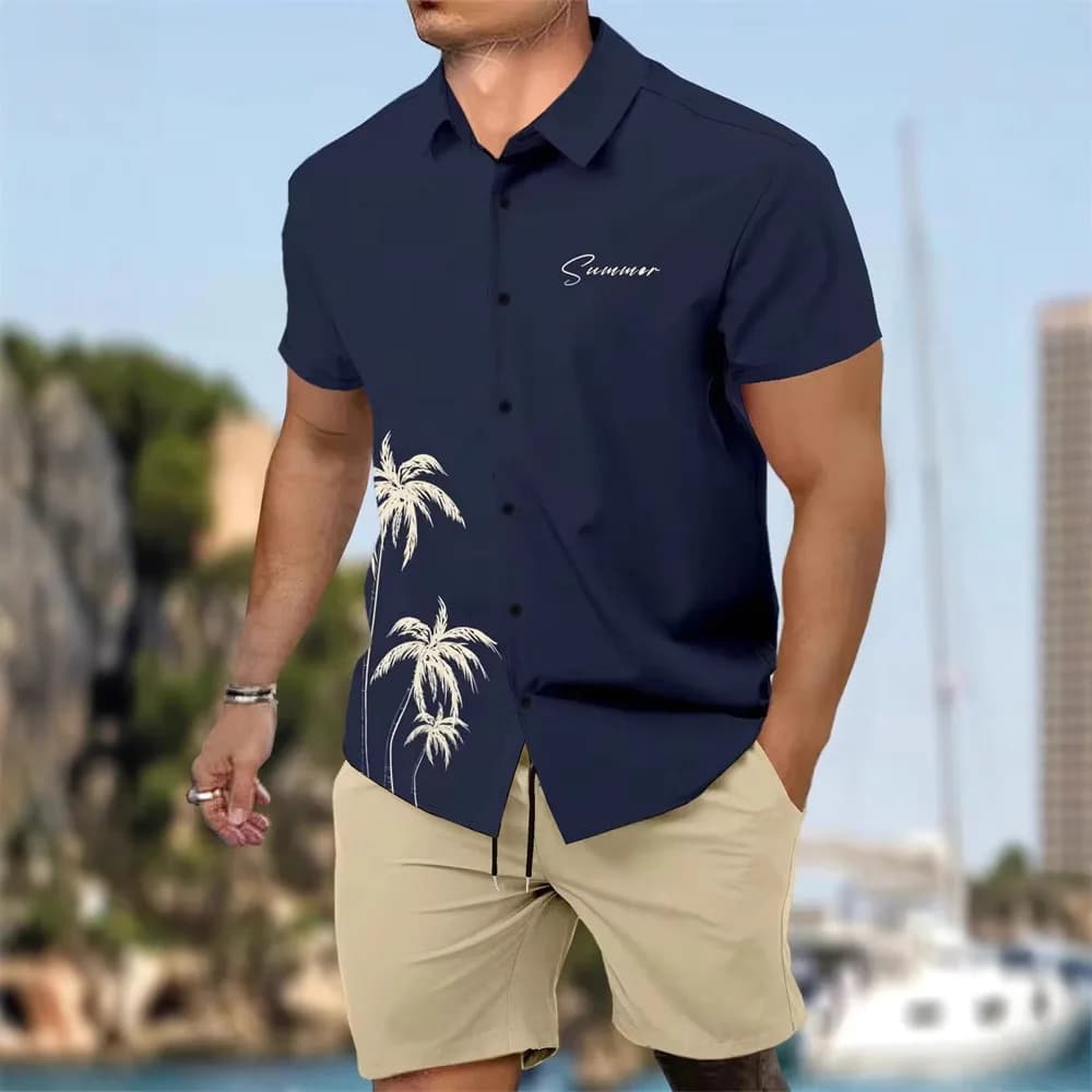 Men's Fashion Short Sleeve Shirt And Shorts 2 Piece Set Casual Sportswear Autumn Season Chinese Origin Other Material 100%