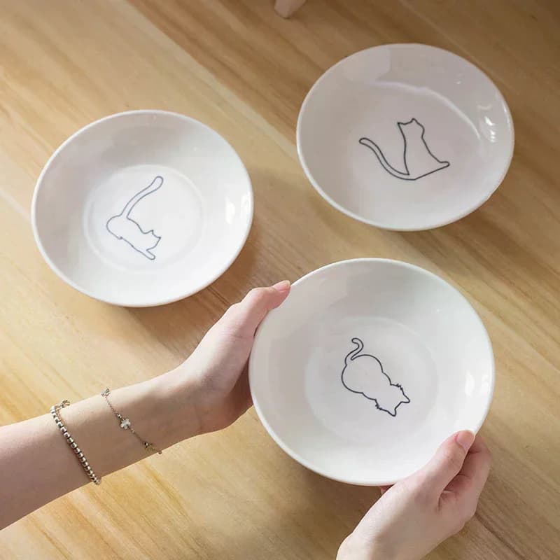 Ciotole in Ceramica per Gatti con Base Antiscivolo in Silicone, Ciotola per Snack, Ciotola per Acqua, Accessori per Animali Domestici