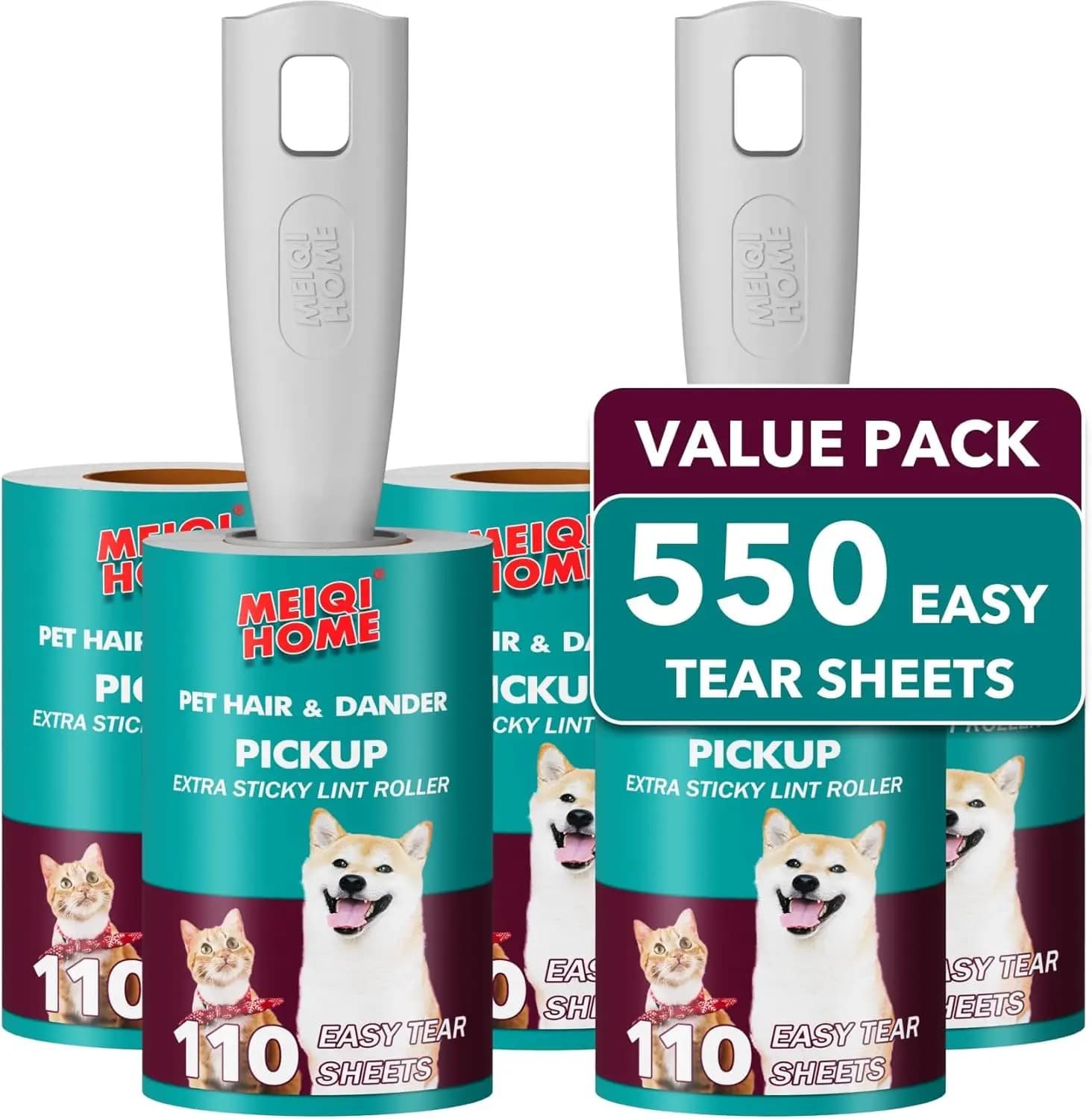 Rulli Adesivi Extra Forti per Peli di Animali Domestici, Set Mega Value da 550 Fogli con 2 Manici, Portatili per Vestiti e Mobili