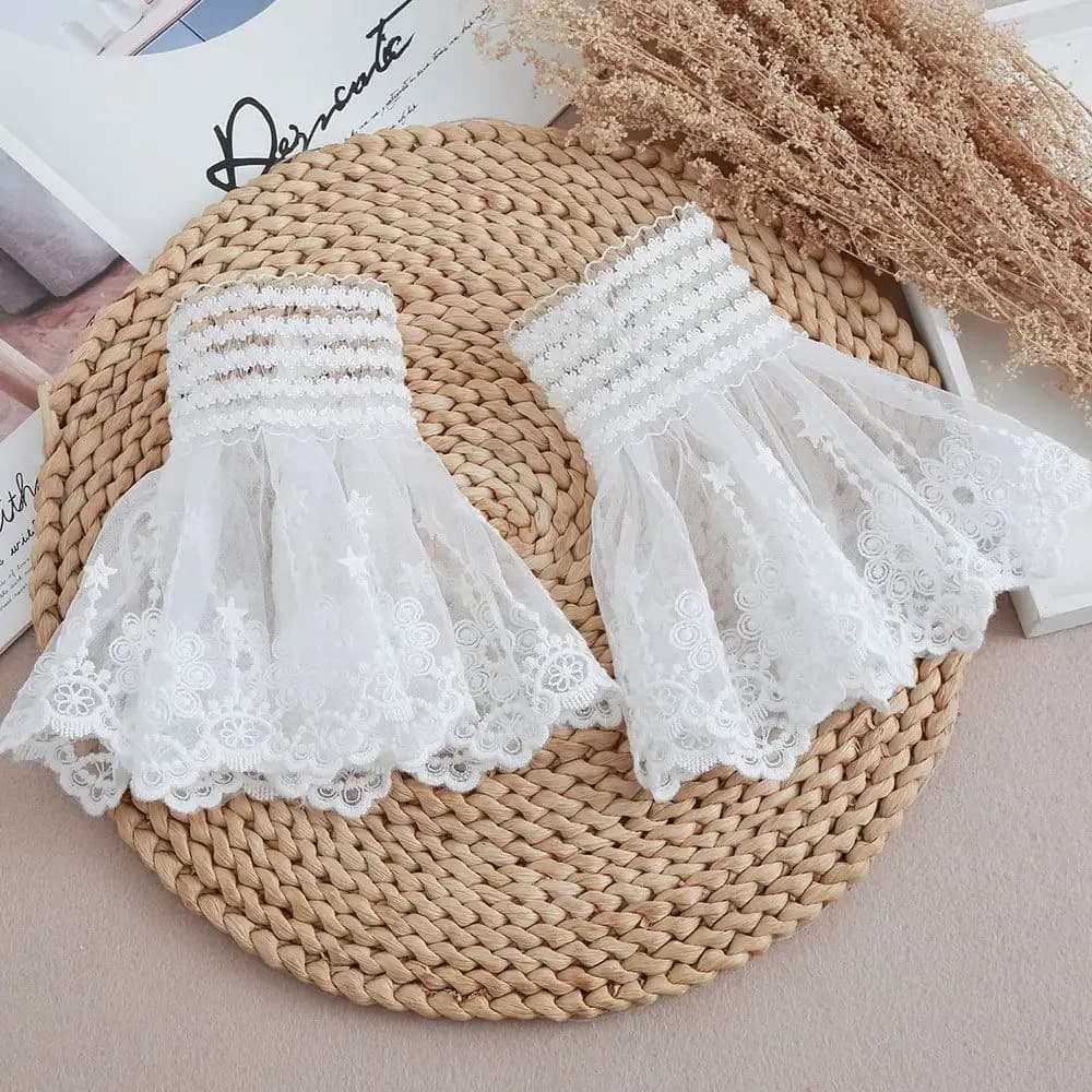 1 paio di polsini staccabili fiore di pizzo maglia maniche svasate finte doppio strato pieghettato increspato polsini finti maglione camicetta scaldapolsi
