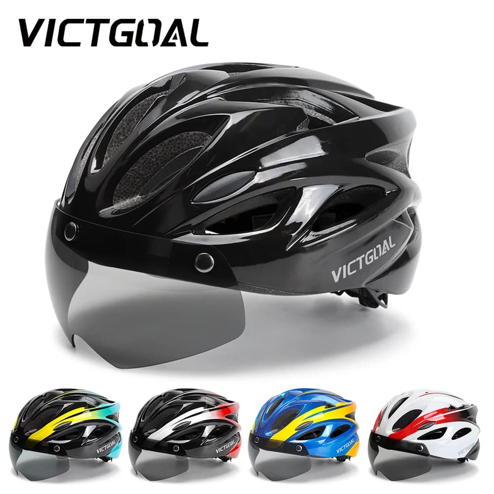 VICTGOAL Casco da Bicicletta con Occhiali Magnetici e Retroilluminazione LED, Lenti UV400, Casco di Sicurezza per Mountain Bike, per Uomini e Donne, per Ciclismo all'Aperto
