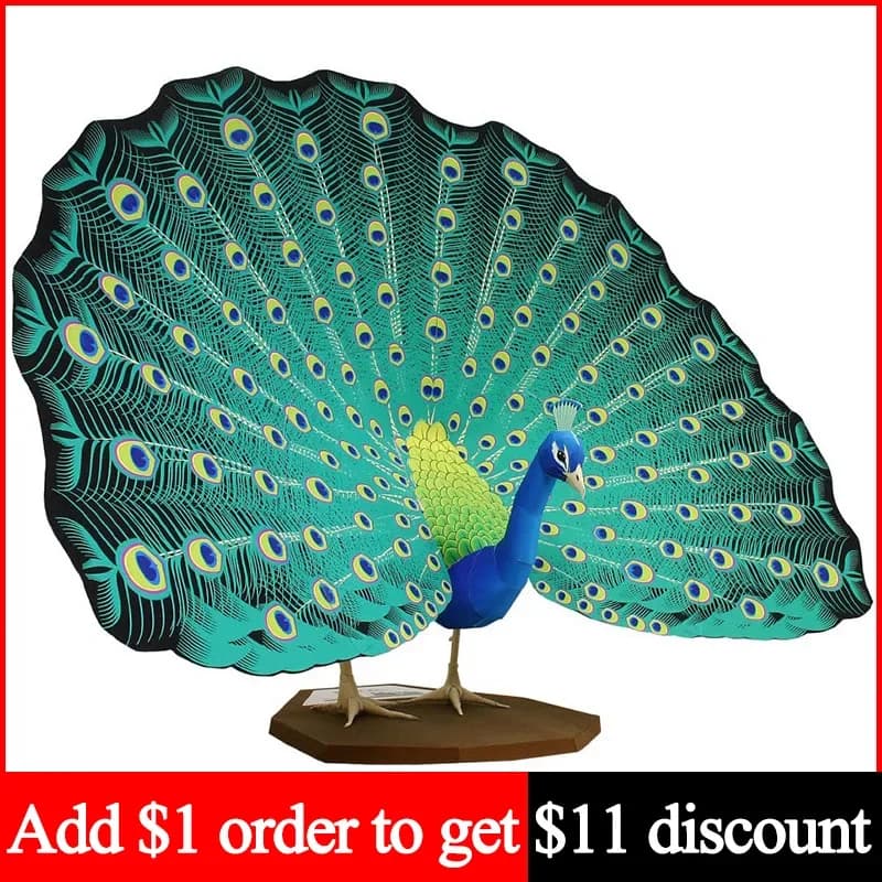 Indian Peafowl Peacock Bird Folding Handmade Origami Art 3D Paper Model Papercraft Animal DIY Teens Adult Craft Toys QD-108
