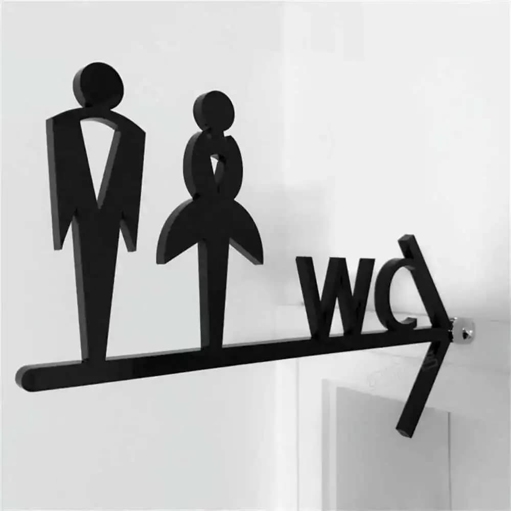 Personalizzato per uomo e donna, cartello per porta del bagno, lettere per WC, montaggio a parete, cartello creativo da appendere, bordo guida per freccia per WC a doppio lato