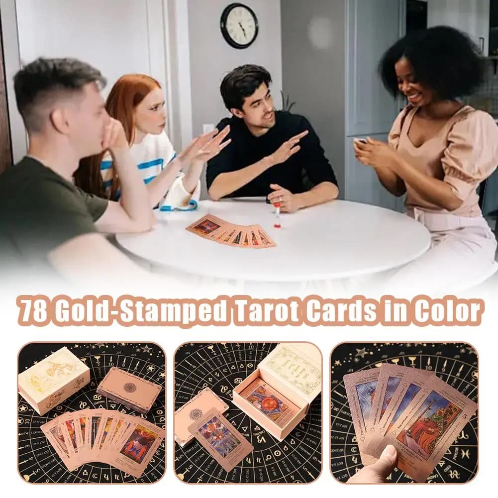 78 carte dei tarocchi in oro rosa, set completo, mazzo di tarocchi durevole e impermeabile in PET per principianti, lettura e divinazione, set completo autentico
