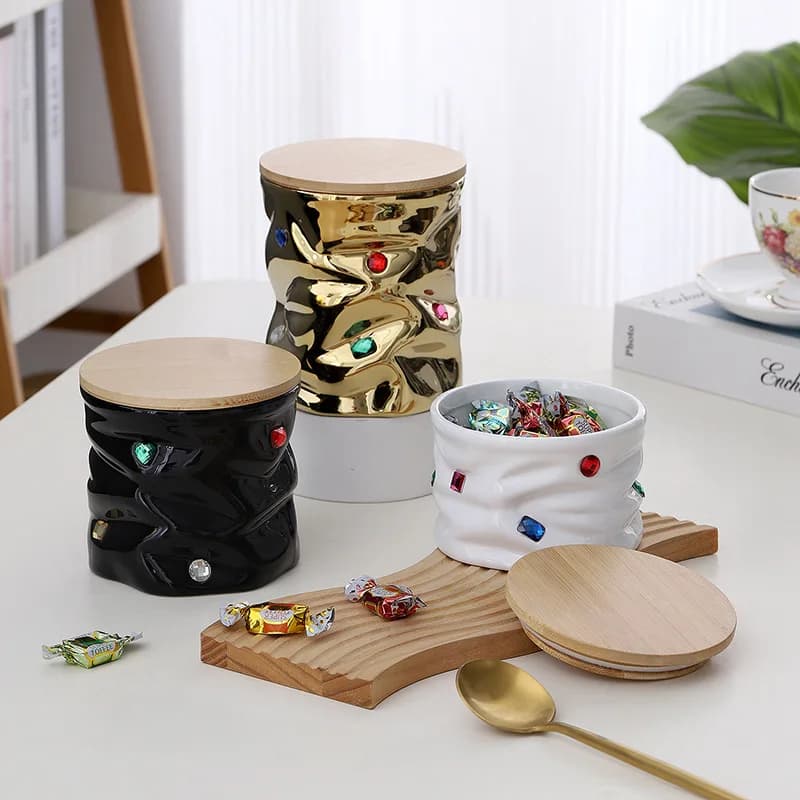 Barattolo sigillato in ceramica intarsiata con pietre preziose creative con coperchio, barattolo di caramelle per la casa, contenitore per alimenti, scatola per la conservazione della cucina
