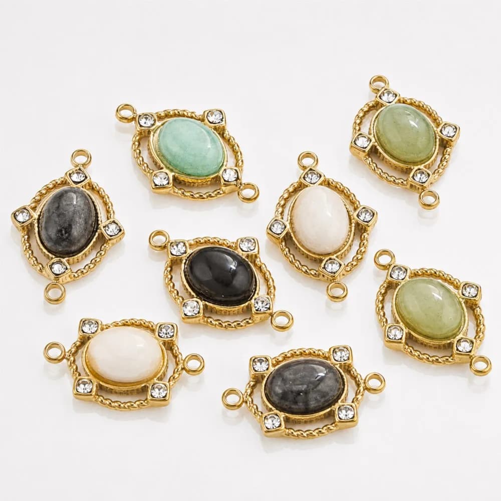 1Piece Vintage Enamel Natural Stone Stainless Steel Gold Charms For DIY Earrings Necklace Jewelry Making Connector Findings