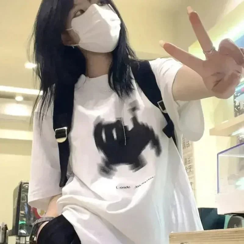 T-shirt da donna con stampa Black Cat Pixel, girocollo, divertente, psichedelico, casual, Y2K, Harajuku, top grafico, abbigliamento da donna
