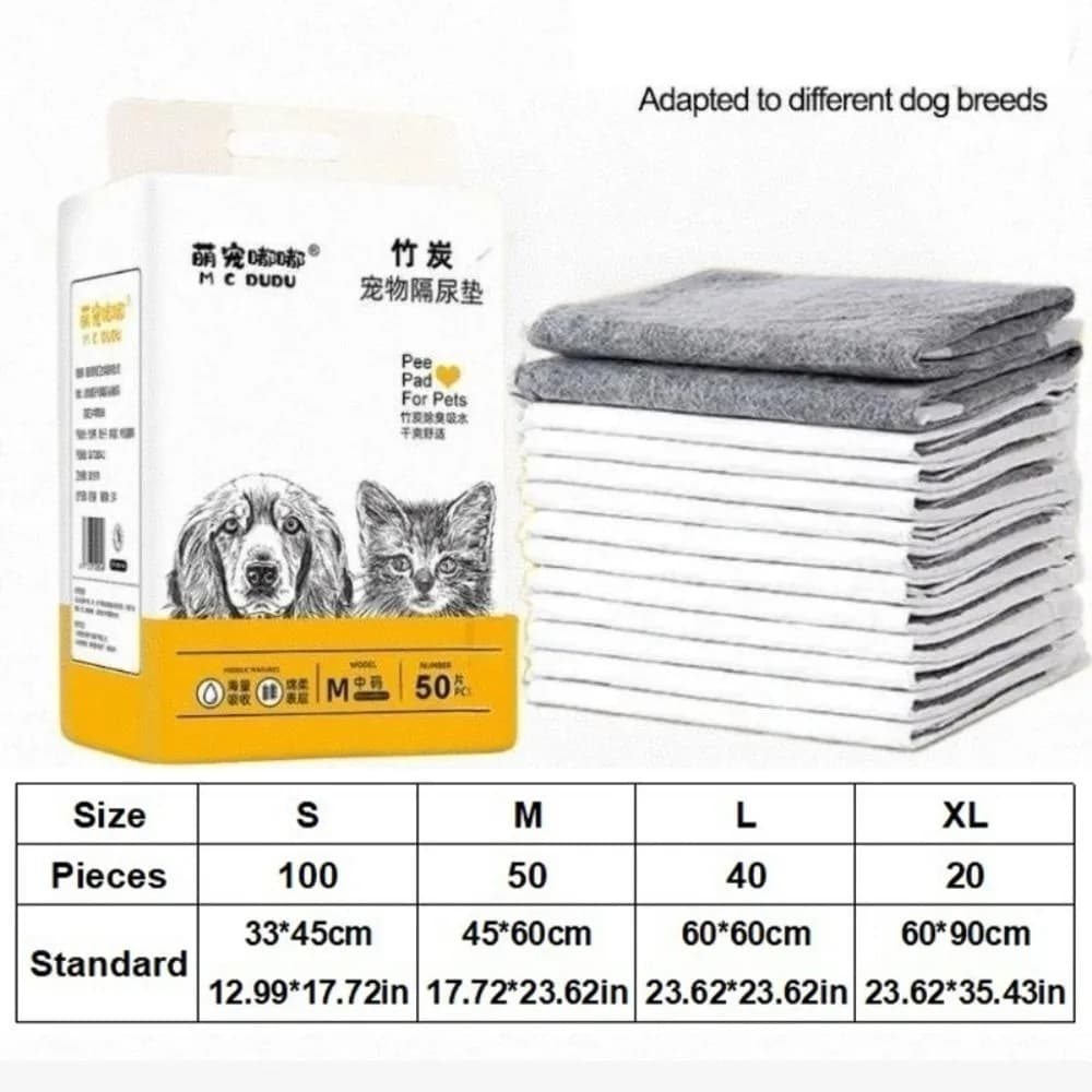 S/M/L/XL Carbone di bambù Cuscino per animali domestici Super assorbente Deodorante ispessito Tappetini per pannolini Usa e getta Grigio Addestramento per cani Pipì Pad Coniglio