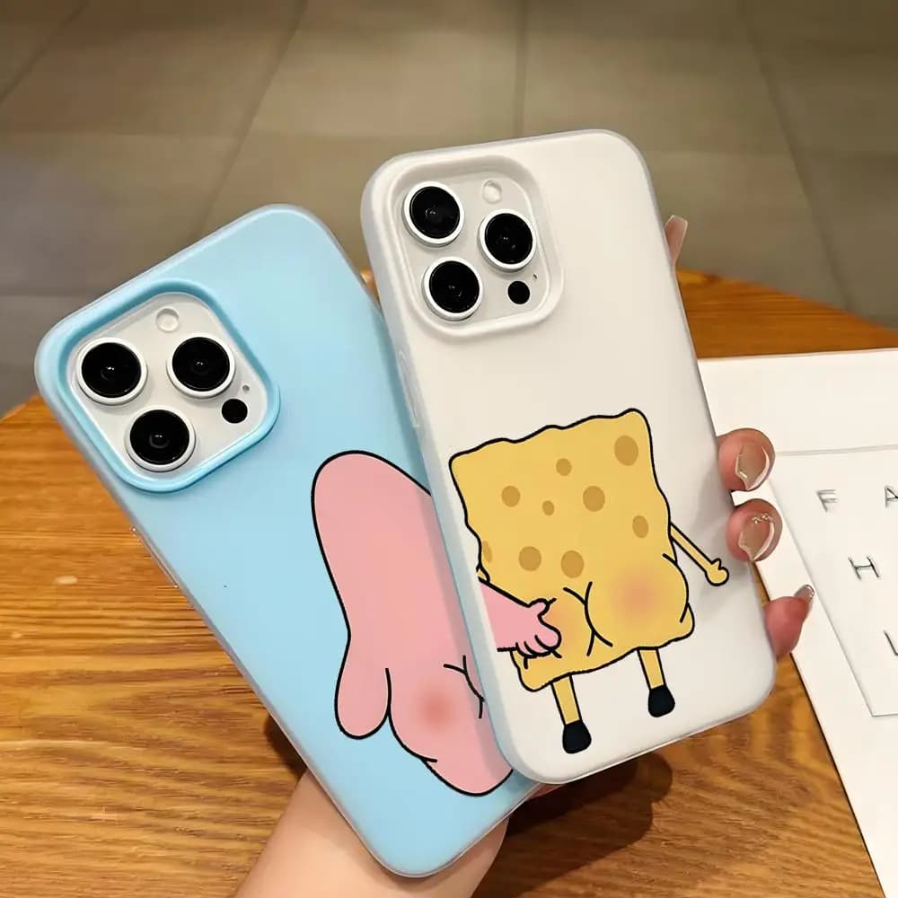 Cute S-SpongeBobs Couple Phone Case Jelly Silicone Phone Case For iPhone 17 Pro Max 15 14 13 12 16 Pro Plus 17 Air Bumper Cover