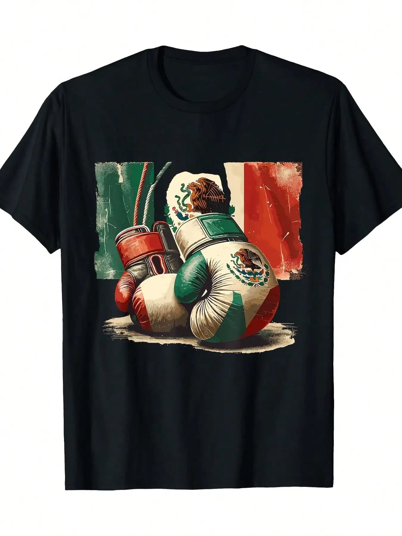 Heavy men's t-shirt with Mexican boxing graphics - Design vintage boxing gloves, black shirt for the gym, clothing for all seasons