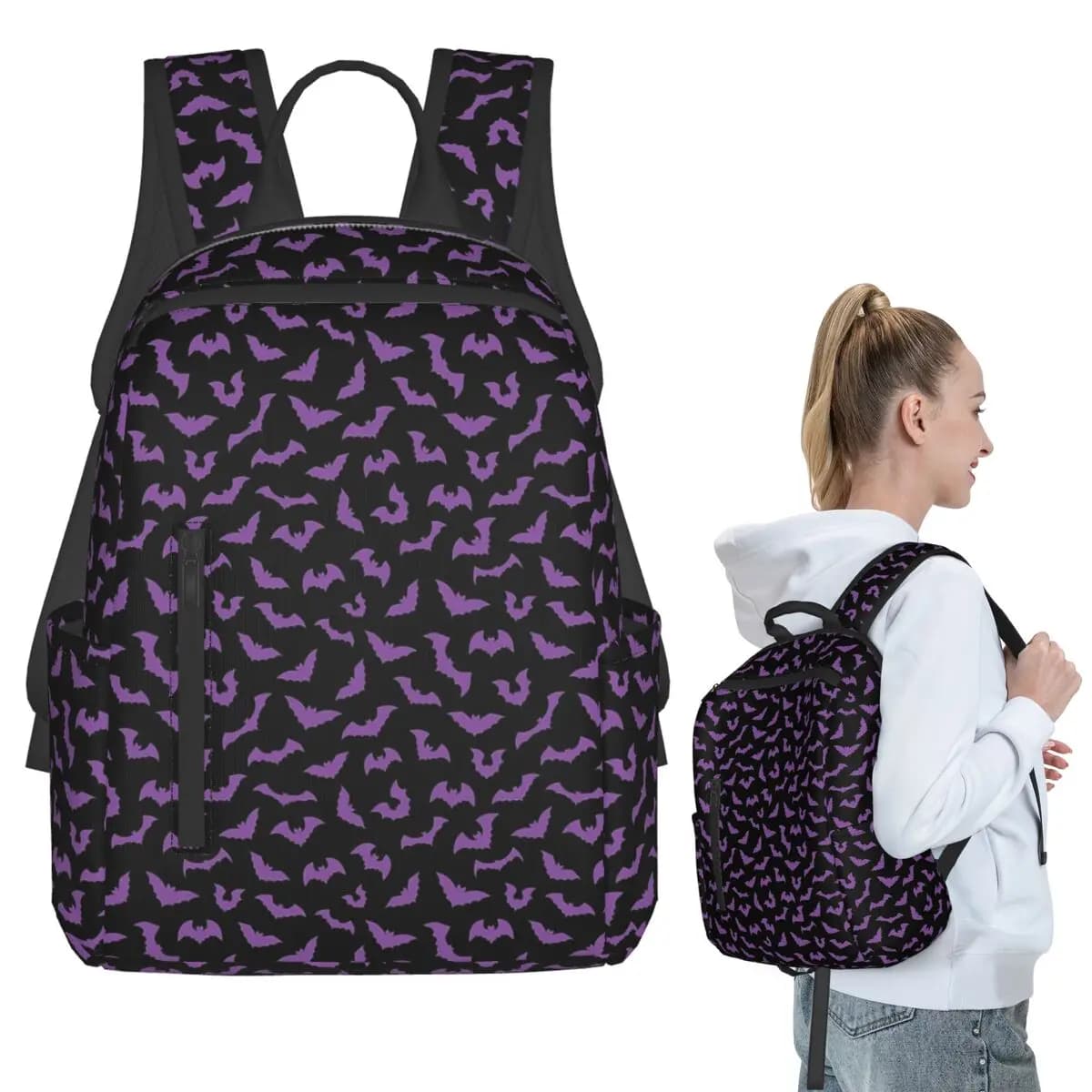 Zaino viola Bats Pastel Goth Candy Punk, borsa per libri per studenti, borsa da scuola per bambini, borse a tracolla per computer, per ragazzi e ragazze