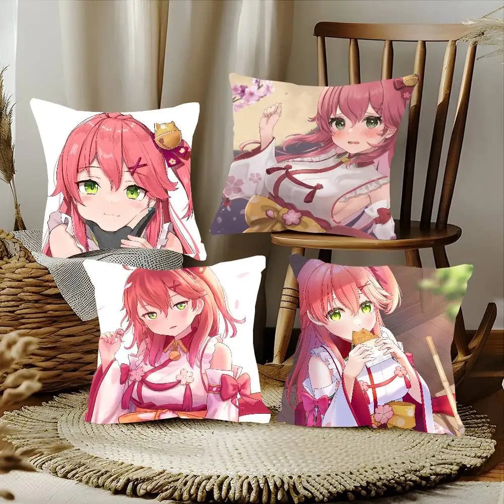 Federa per cuscino Sakura M-miko Anime Vtuber, federa quadrata alla moda per camera da letto, divano, decorazione per il tempo libero