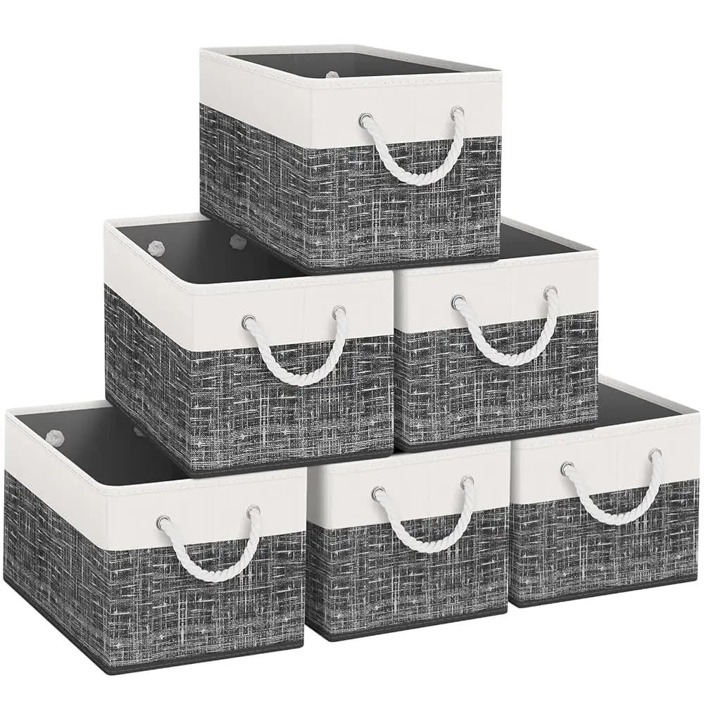 Contenitori portaoggetti Totes [confezione da 6], cestini portaoggetti pieghevoli per organizzare giocattoli, libri, scaffali, armadi, grande scatola portaoggetti con corda