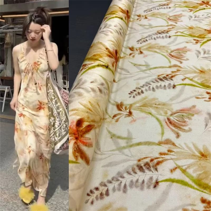 Fashion Summer Thin Print Elastic Double Qiao Satin Designer Sewing Material Luxury High-end Handmade DIY Mulberry Silk Fabric
