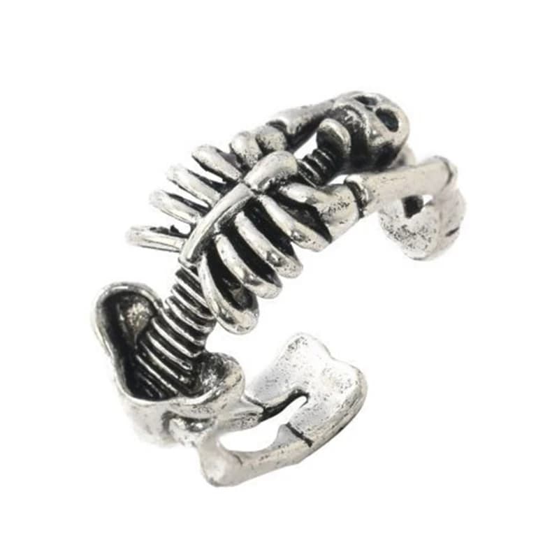 Vintage Punk Silver Open Rings Men Women,Adjustable Rings,Hippie Rings,Cool Gothic Rings,Skeleton Skull Rings Jewelry