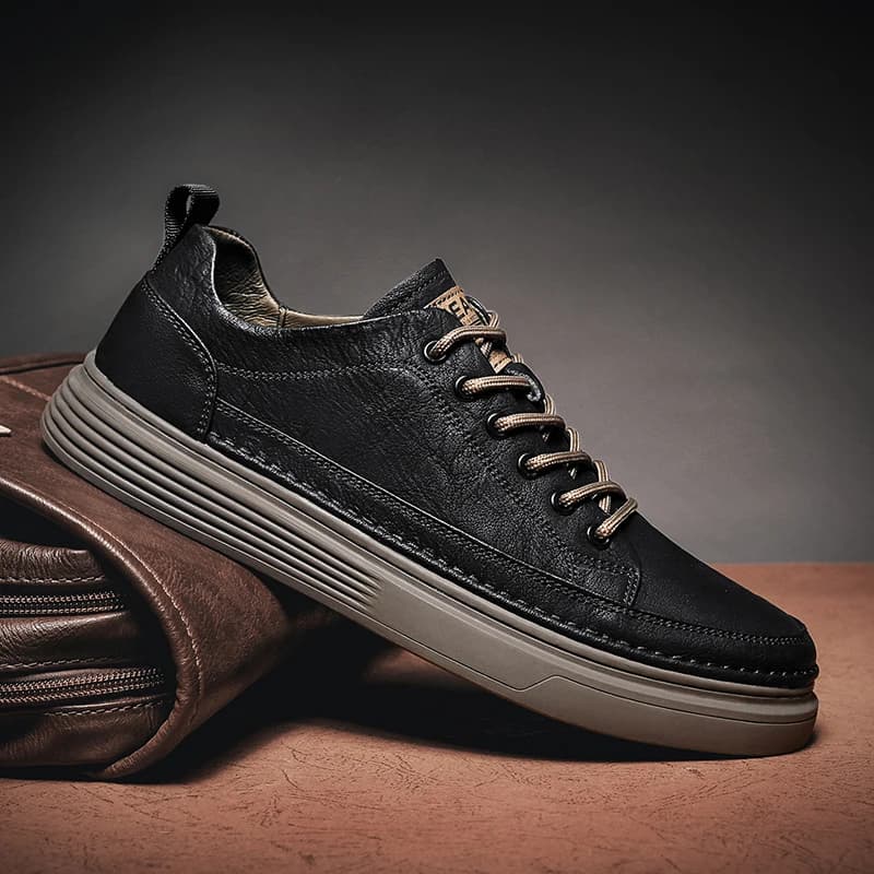 Classic Men's Platform Slip-On Sneakers Casual Leather Shoes Comfort Flat Loafers for Spring