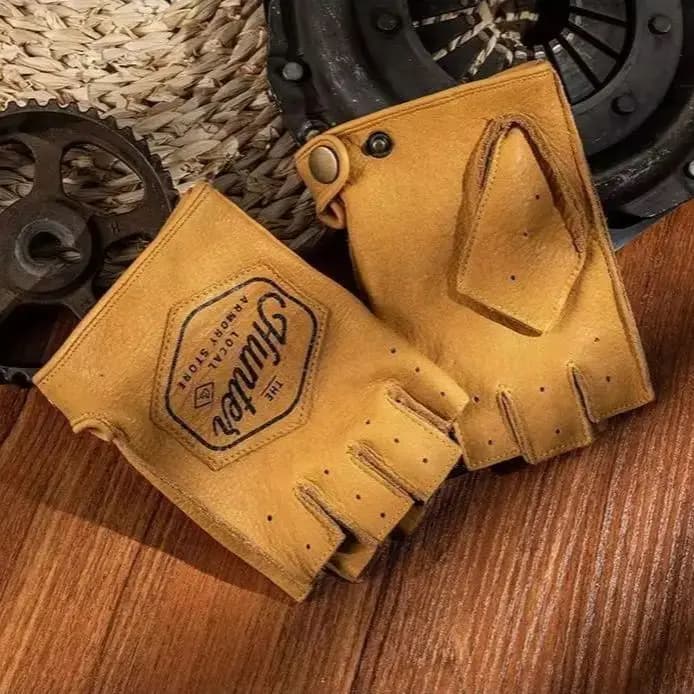 Retro Motorcycle Gloves in leather with half-tip non-slip for cycling and fitness