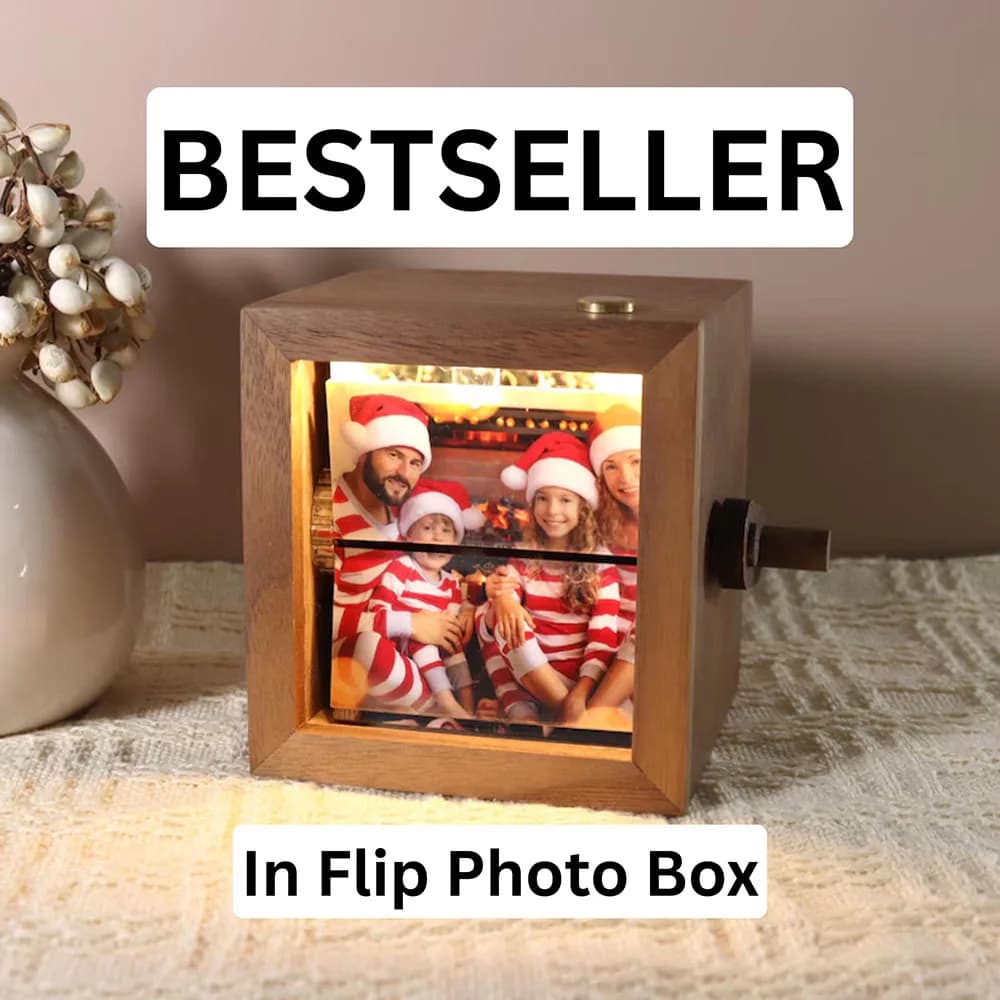 Personalized Memorial Flip Book Photos Frame Hand-Cranked Wooden Animation Pictures Album Gift for Couples Christmas Gift