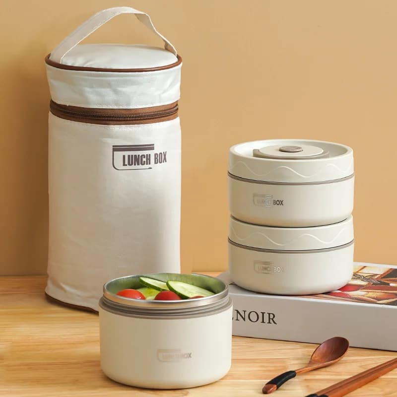 Thermos portatile scatola da pranzo isolata in acciaio inossidabile 304 secchiello sigillato a tenuta stagna scatola da pranzo per studenti scatola bento rotonda multistrato