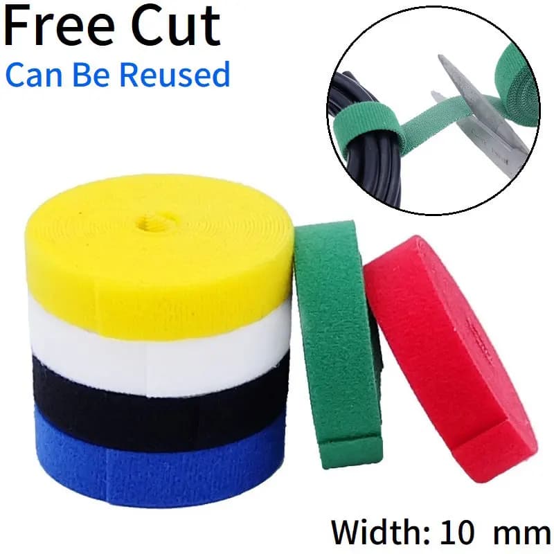 Fascette stringicavo riutilizzabili da 10 mm x 5 m, con chiusura autoadesiva, accessori fai da te, organizer in nylon, clip per cavi, gestione fili