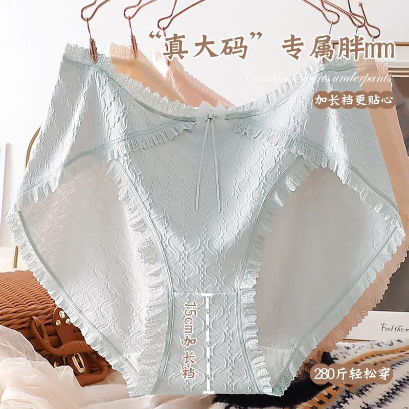 Mutandine in Puro Cotone Jacquard Extra Large da 150 kg, con Fiocco e Pizzo, Taglia Grande, Vita Estesa, Tinta Unita