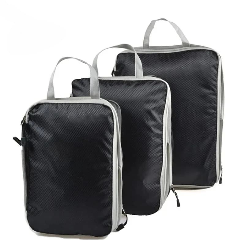 Compressible Travel Storage Bag Portable Large Capacity Storage Bag Suitcase Luggage Packing Cubes Black/Blue/Grey 3Pcs/set