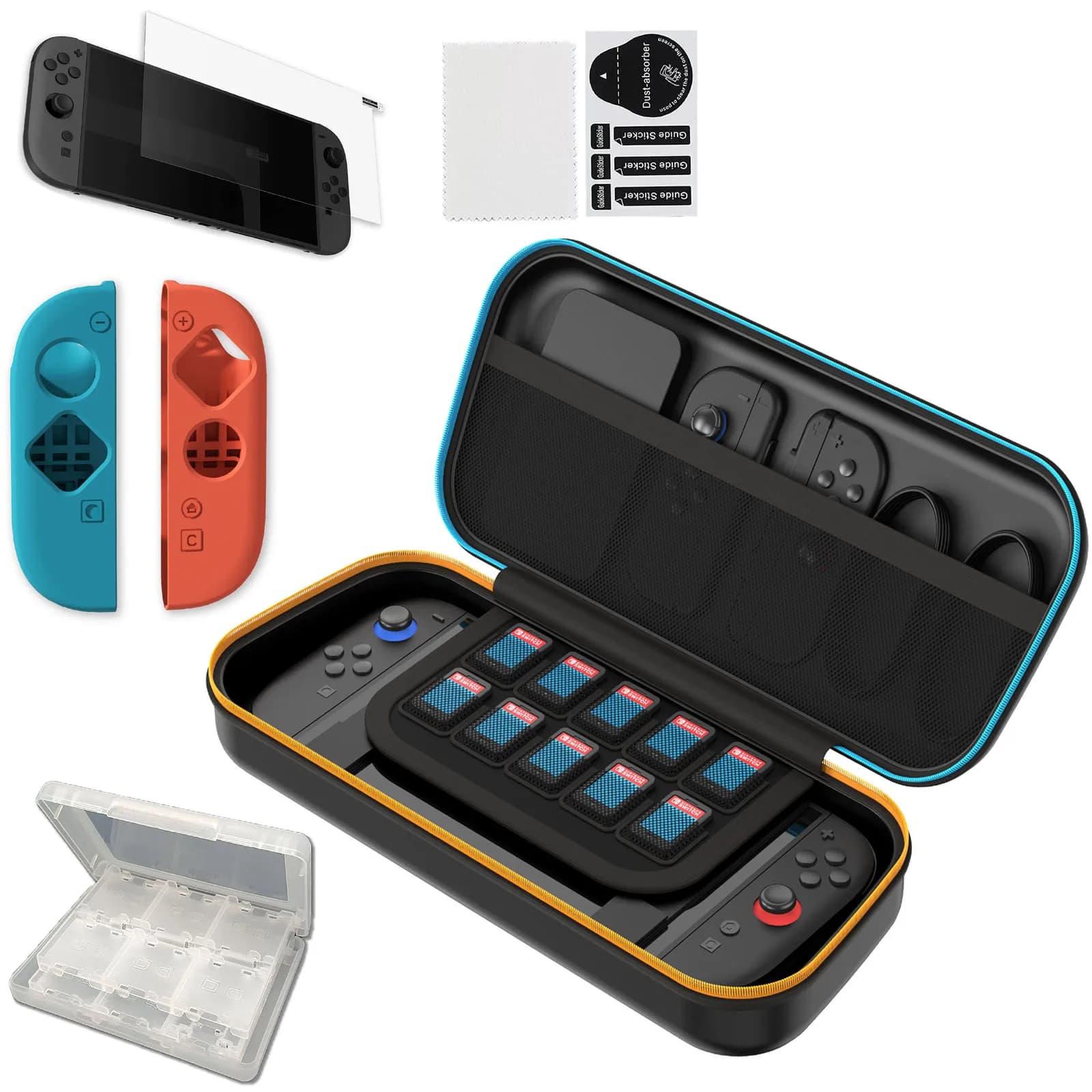 Accessori per N-Switch 2, custodia da trasporto, protezione per lo schermo, custodia Joy Con, supporto per giochi, rimozione polvere e panno per la pulizia