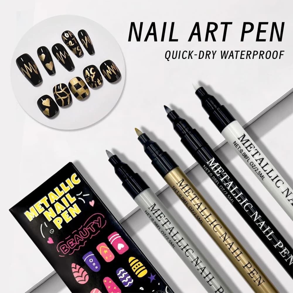 1Pc Metallic Nail Art Graffiti Pittura Penna Oro/Argento/Bianco/Nero 4 Colori Pennello per Unghie per Disegno Linea di Unghie Design Strumento per Manicure