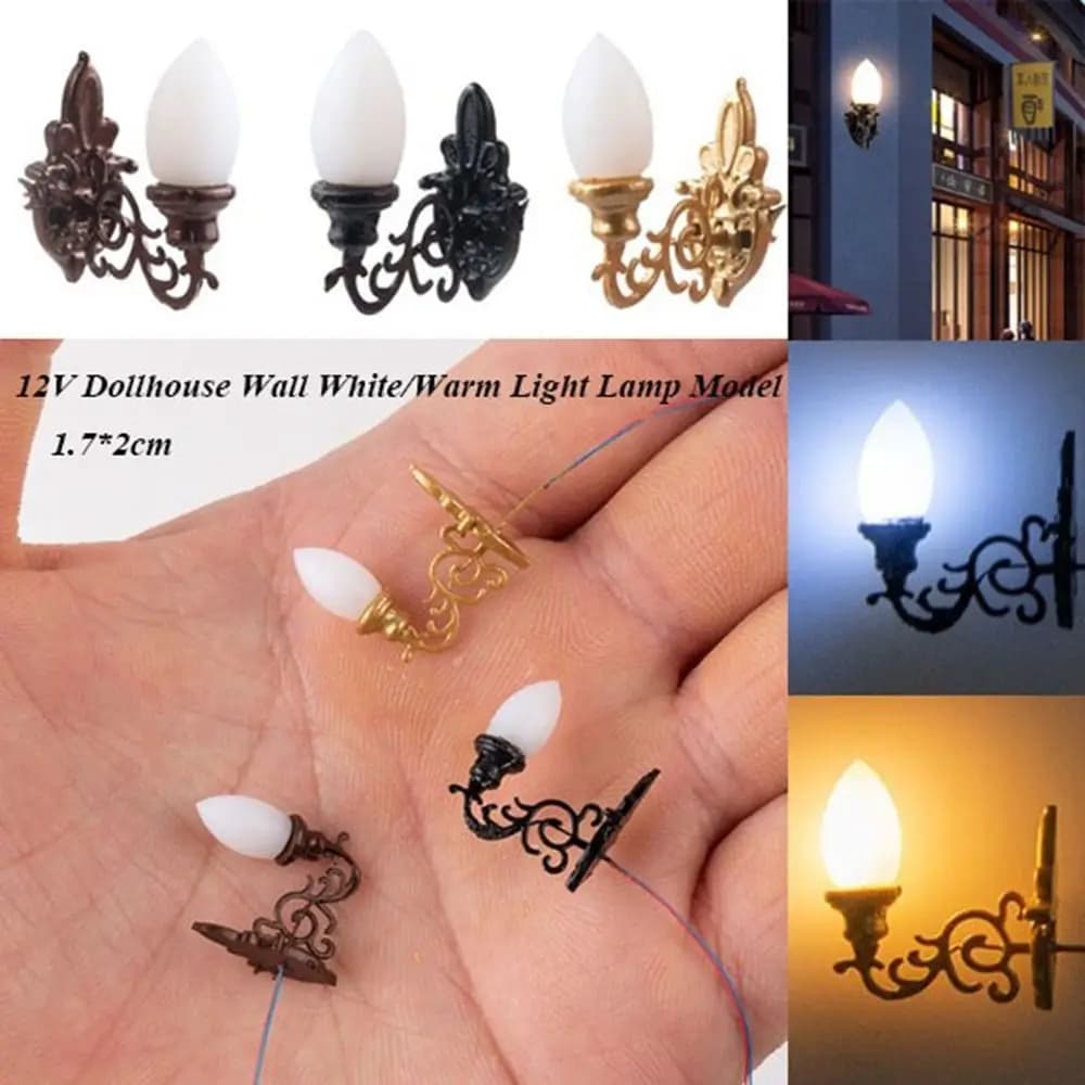 New 1.7*2cm Dollhouse Wall Lamp ABS Metal Material Doll House Garden Decor Garden Yard Led Light 12V White/Warm Light Model
