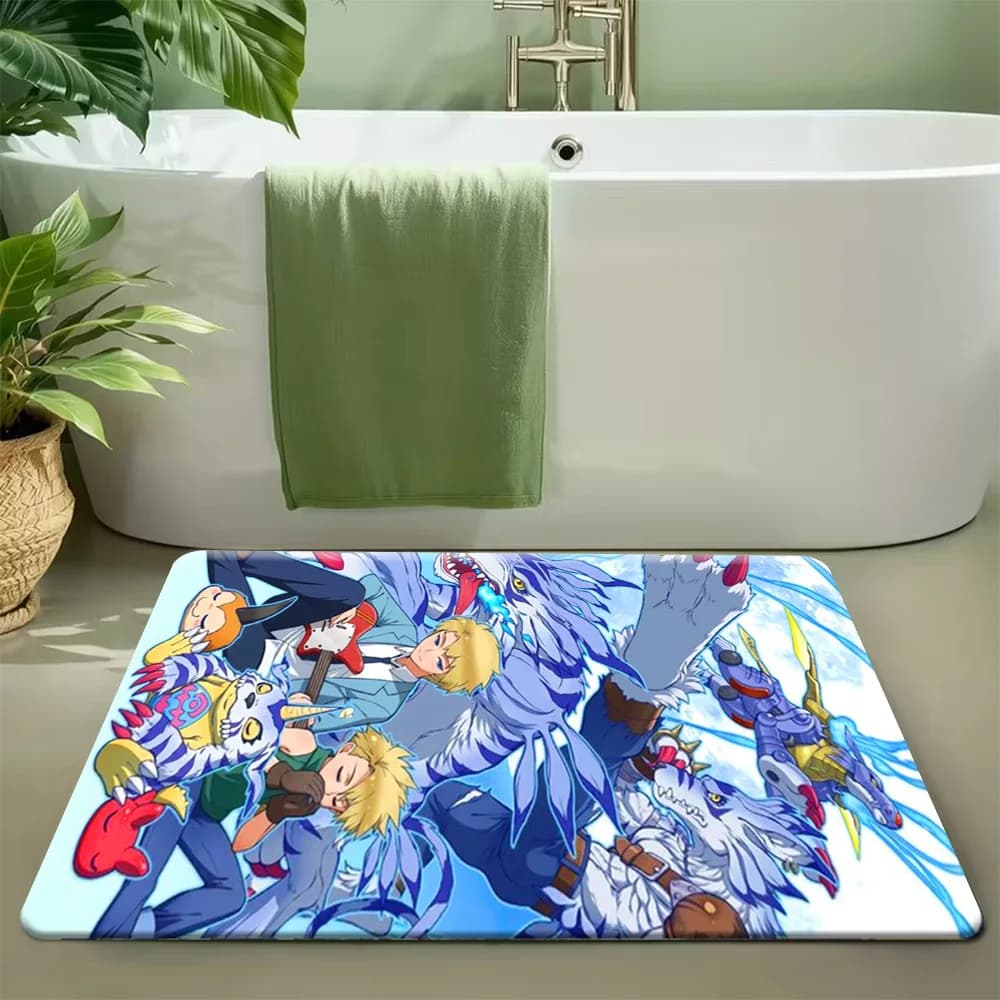 Tappetino da bagno Digimon Adventure Matt Ishida Evolution Line & Gabumon Family Collage, tappetino da bagno in morbida flanella antiscivolo e assorbente
