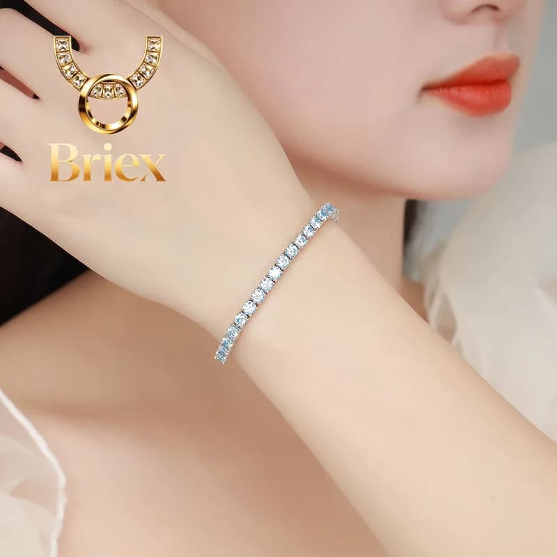 Bracciale Tennis Briex Jewelry di Lusso in Platino Massiccio PT950 da Donna, con Moissanite Gialla, Azzurra e Rosa da 3mm e 4mm, Completamente tempestato di Diamanti