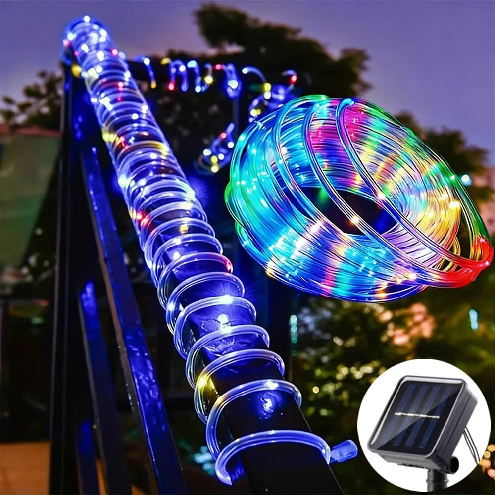 Solar 200 LED Rope Light Outdoor Solar Powered Fairy Lights 8 Mode Christmas for Garden Yard Holiday Tree Decor Light Ramadan