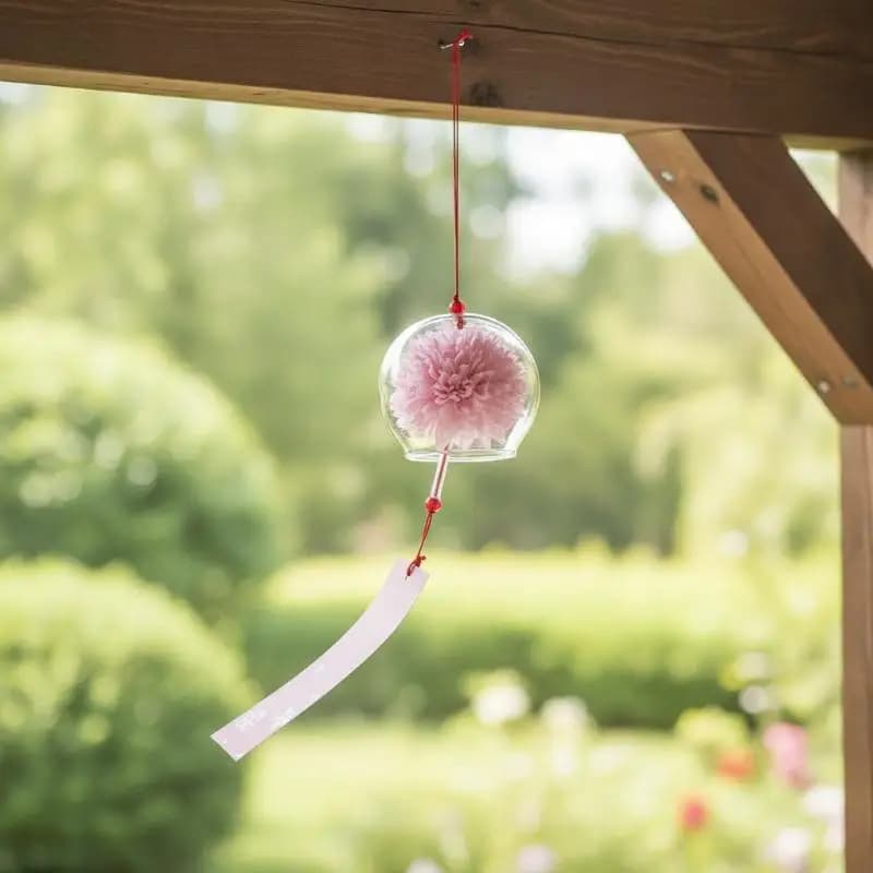 Japanese Glass Wind Chime with Artificial Flower Eco-Friendly Material Hanging Decor for Home Window Garden Birthday Gift Idea