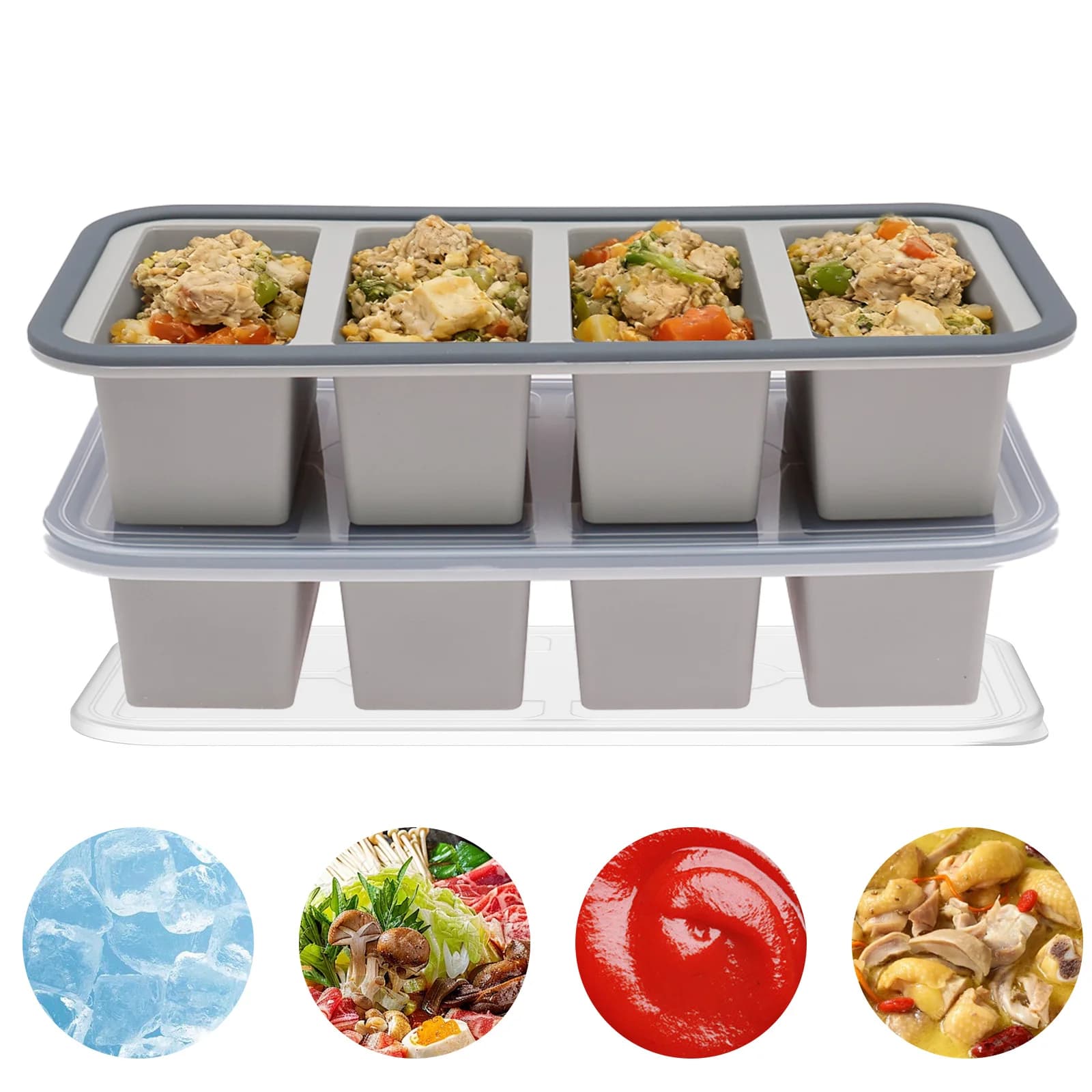 2 stampi in silicone per congelatore con coperchio, vassoi per congelatore a 2/4 scomparti, contenitore per ghiaccio diviso per zuppe, salse, bevande, erbe, succhi