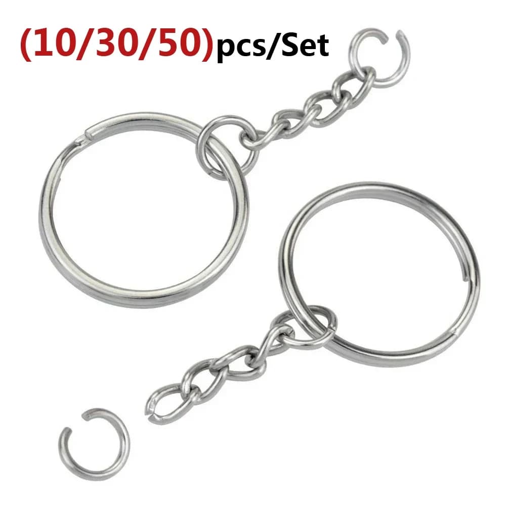 10/30/50 pieces open metal keychain with chain and jump rings silver metal parts with open ring and diy jewelry connector