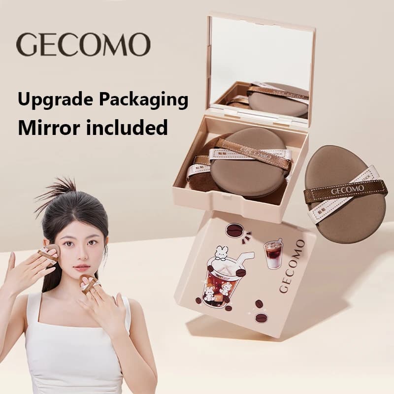 GECOMO Pack of two hairs for powder with mirror, double wet and dry use, super soft makeup sponge and loose dust air cushion