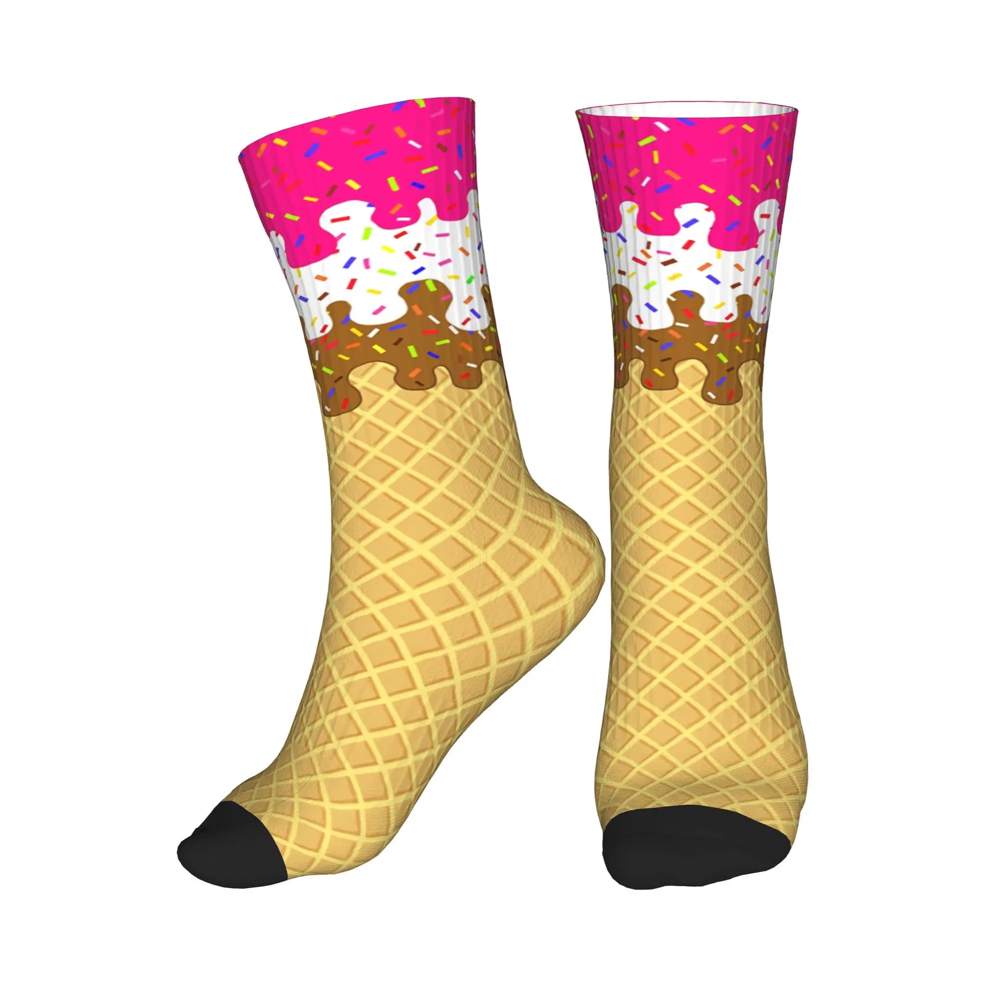 Socks Harajuku Neopolitan Ice Cream Waffle Cone for women and men, 3D printed sports socks