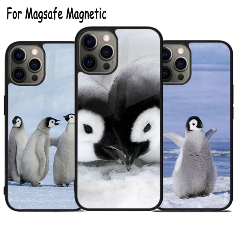 Cover per telefono con ricarica wireless a forma di pinguino per iPhone 17 Air 15 16 16e 14 13 11 12 Pro Max Plus, custodia magnetica Magsafe con paraurti