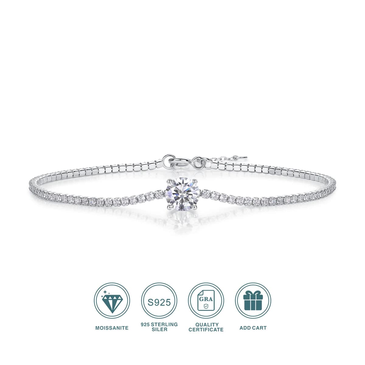 JIUZUAN Tennis Bracelet Moissanite with 1 carat sterling Silver 925 Silver Plated 18K gold Adjustable gift jewelry Comes with GRA certificate