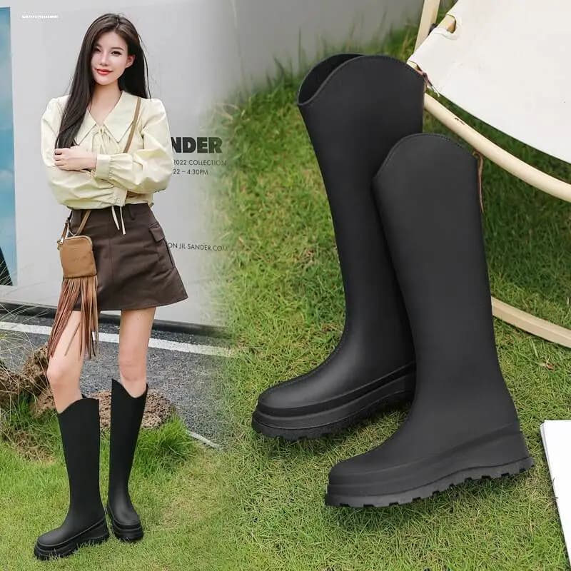 Stivali da Pioggia da Donna Stile Giapponese, Impermeabili, con Tacco Spesso, Leggeri, Antiscivolo, a Tubo Lungo, Scarpe da Acqua Resistenti all'Usura