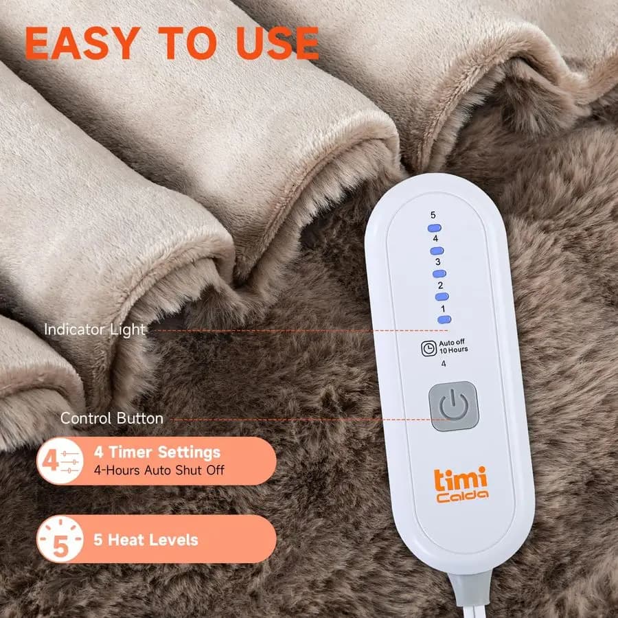 Coperta Elettrica Riscaldata 50x60 Morbida e Spessa con Bolle d'Aria, per Divano, con 5 Livelli di Calore e Spegnimento Automatico dopo 4 Ore, Protezione dal Surriscaldamento