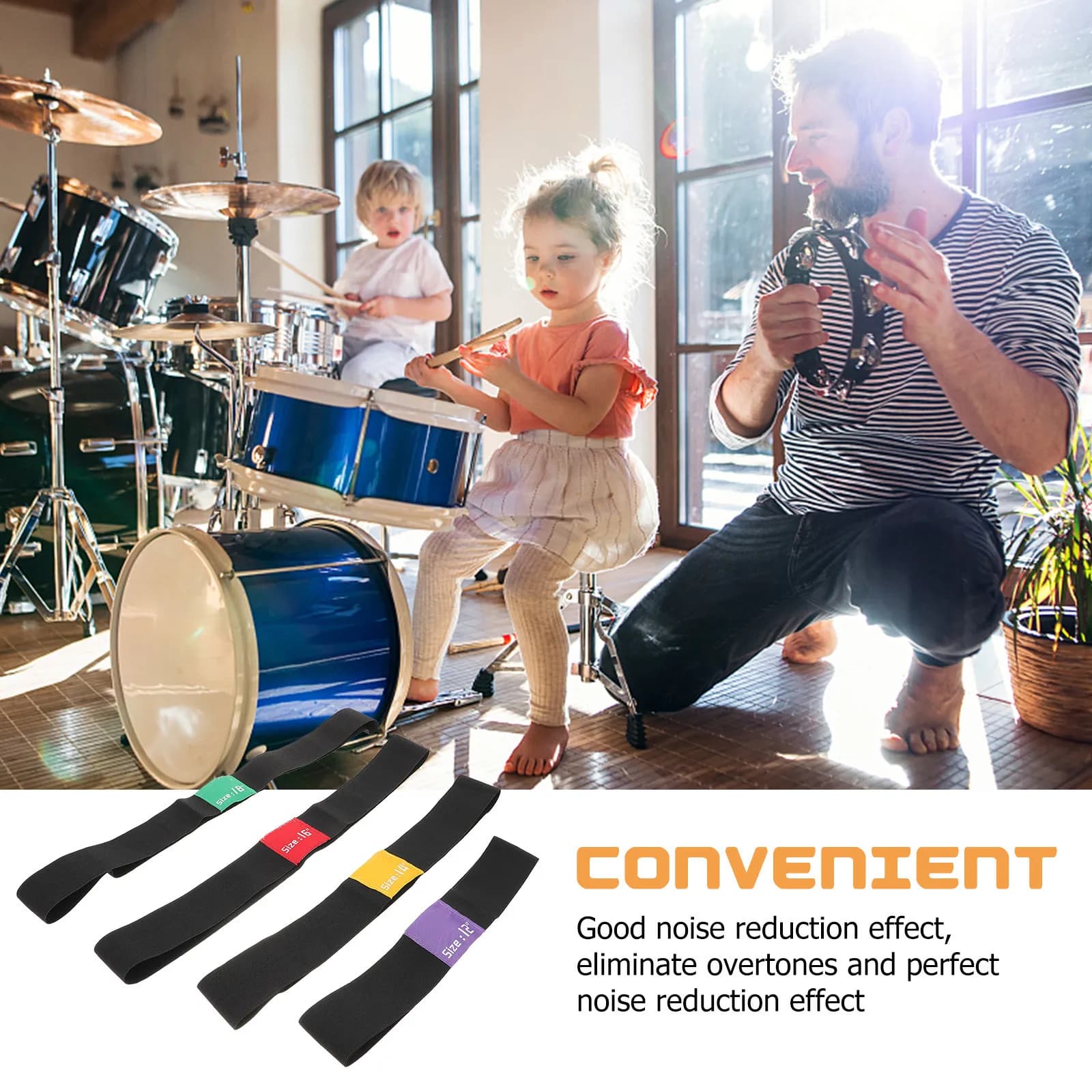4 Pezzi Cinghie Elastiche per Smorzare Piatti di Batteria, Pad Silenziosi per Pratica, Accessori per Percussioni, Pad per Piatti