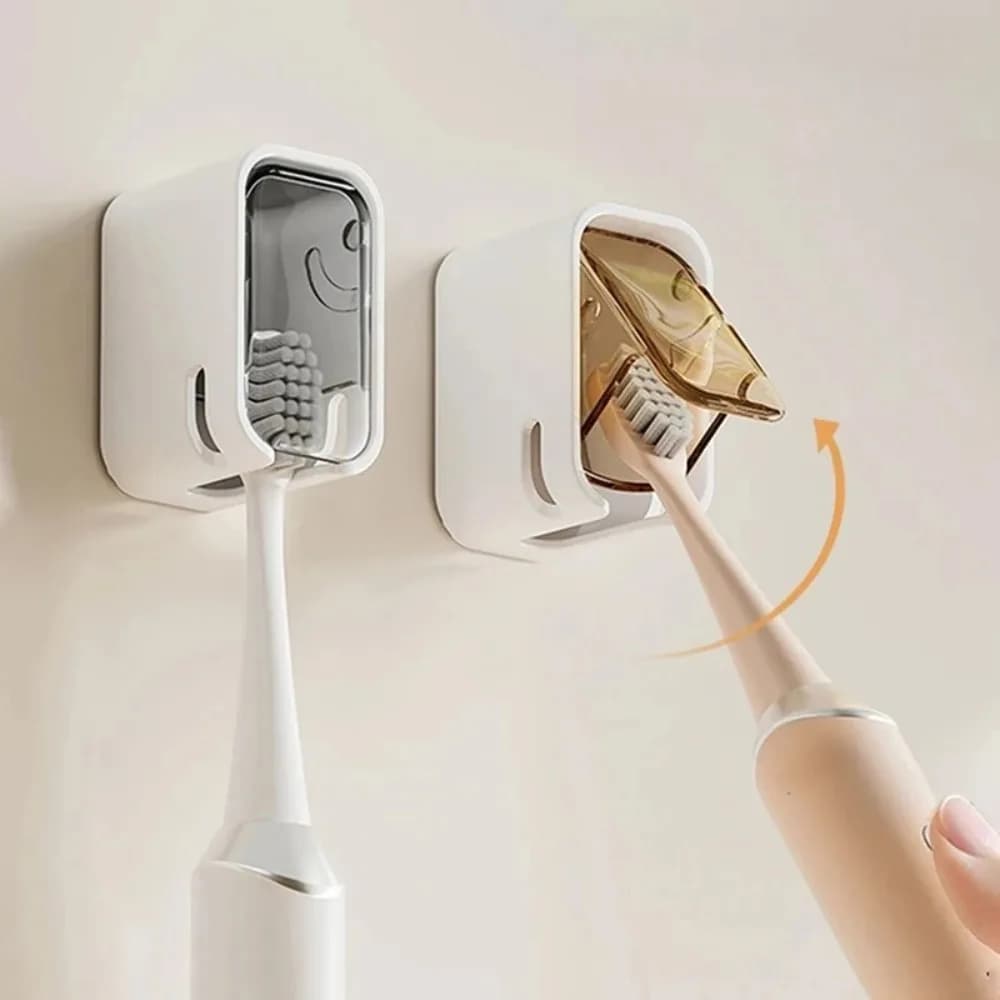 1Pc Toothbrush Holder Flip-top Wall Mounted Toothbrush Rack Dustproof Toothbrush Storage Box Bathroom Electric Toothbrush Shelf